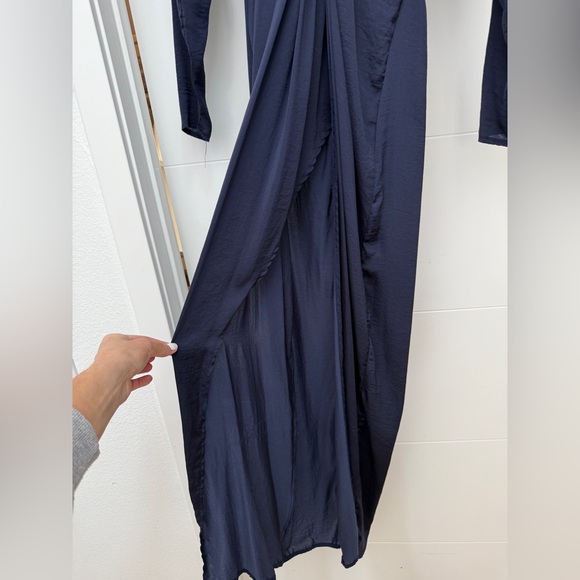 Topshop Navy Long Sleeve Twisted Front Maxi Dress Elegant & Formal Gown Size 6 - Picture 11 of 14